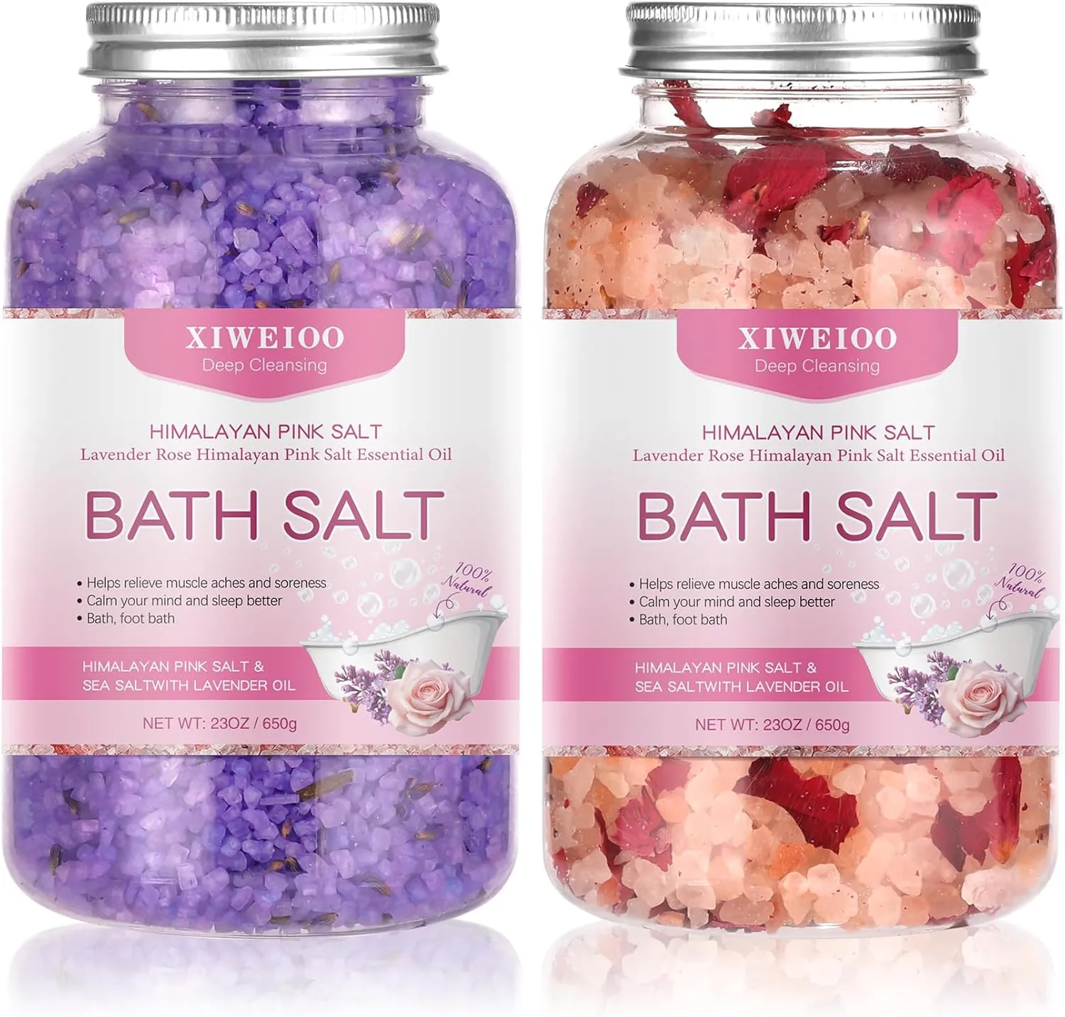 Bath Salts kit Himalayan Pink Salt -46 oz, Pack of 2 Natural Epsom Salt Rose, and Lavender- Essential Oils Relaxes and Better Sleep Foot Soak Tea Tree Oil Soaking & Bathing