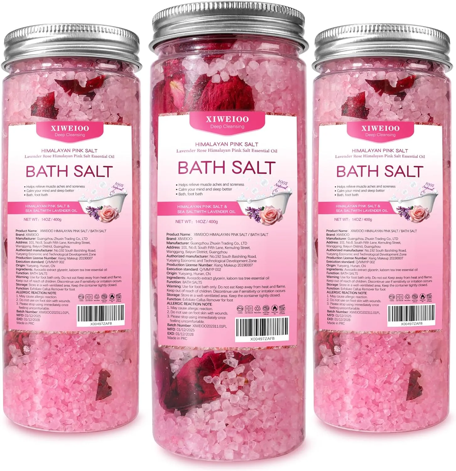 Bath Salts Kit Pack of 3 Natural Himalayan Pink Salt Bath Salts Gift Set Soak Tea Tree Oil for Women Bath Sea Salts - Relaxing - Epsom Salt - Body Spa Care Relaxing Soaks