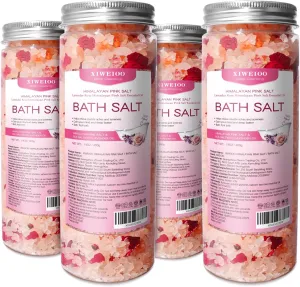 Bath Salts Set -56 oz, Pack of 4 Natural Epsom Salt for Soaking Rose Salts kit - Essential Oils Relaxes and Better Sleep Himalayan Pink Salt Foot Soak Tea Tree Oil for Women