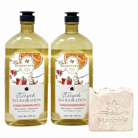 Bath & Body Works Aromatherapy Steeped Invigoration Rose   Tangerine   Tea 2 Pack Body Wash   Foam Bath Bundle with a Himalayan Salts Springs Bar Soap - Full Size