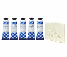 Bath & Body Works Gingham 5 Pack Shea Butter Hand Cream Bundle with a Natural Oats Sample Soap