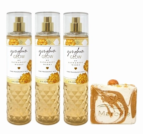 Bath & Body Works Gingham Glow 3 Pack Fragrance Mist Bundle with a Peach Gardenia Bar Soap - Full Size