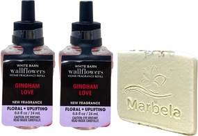 Bath & Body Works Gingham Love 2 Pack Home Fragrance Refills Bulbs with a Natural Oats Sample Soap