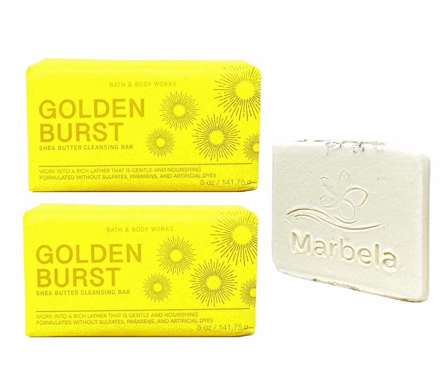 Bath & Body Works Golden Burst 2 Piece Shea Butter Cleansing Bar Bundle with a Natural Oats Sample Soap