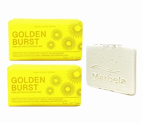 Bath & Body Works Golden Burst 2 Piece Shea Butter Cleansing Bar Bundle with a Natural Oats Sample Soap