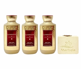 Bath & Body Works Luminous 3 Pack Body Wash Gift Set with a Creamy Rose Bar Soap - Full Size