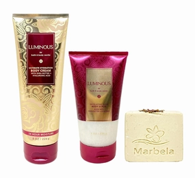 Bath & Body Works Luminous Body Cream and Body Scrub Gift Set with a Creamy Rose Bar Soap - Full Size