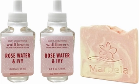 Bath and Body Works Rose Water & Ivy 2 Pack Wallflowers Home Fragrance Refills - Marbela Sample Soap