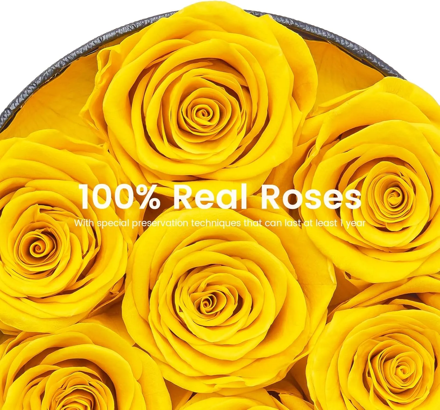 Beaulasting Long Lasting Preserved Roses in a Box Last a Year Forever Flowers for Her Mom Wife Anniversary Birthday (Round Black Box, Yellow)