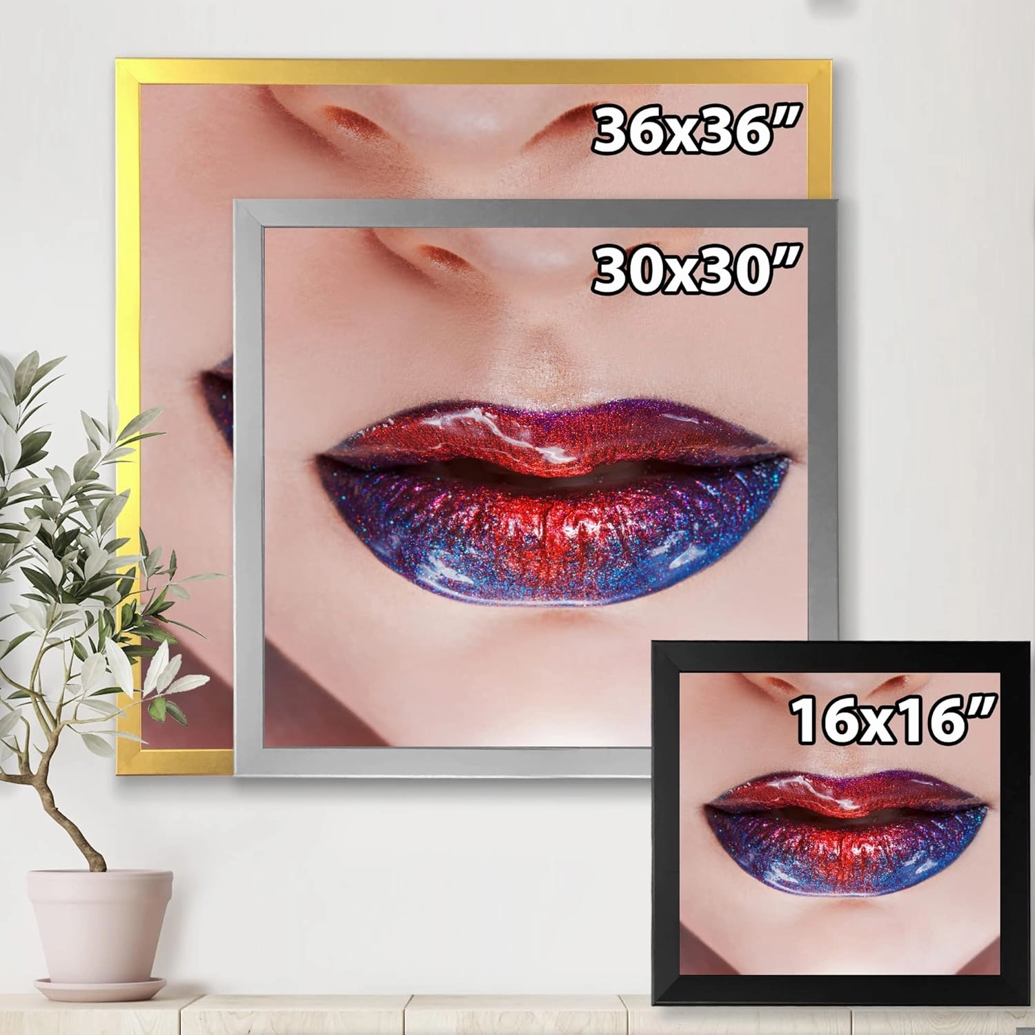 Beautiful Women Lips With Bright Lipstick Modern Framed Wall Art