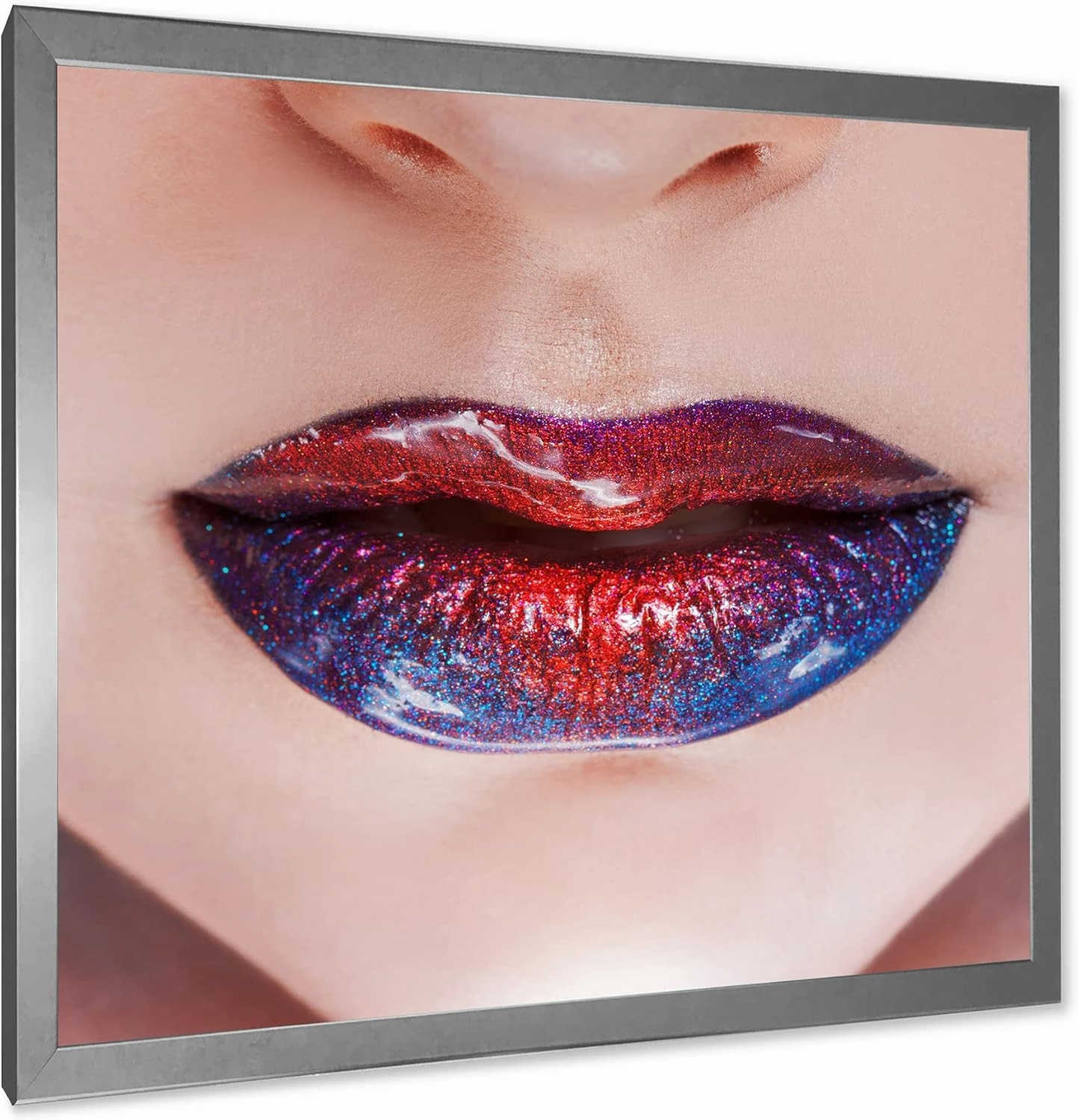 Beautiful Women Lips With Bright Lipstick Modern Framed Wall Art