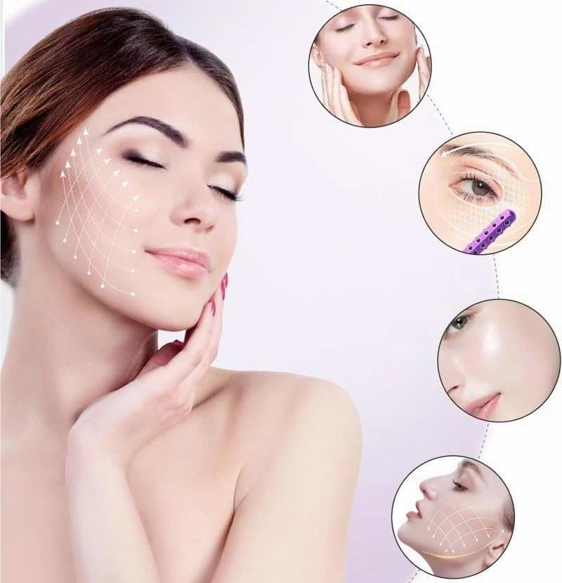 Beauty Roller, Glow Sculpting, Germanium Stone Face Roller, Uplift Facial Massaging Beauty Tool, Portable with, Ergonomic Handle, Cooling & Sculpting, for Up Lifting and Skin Care(Purple)