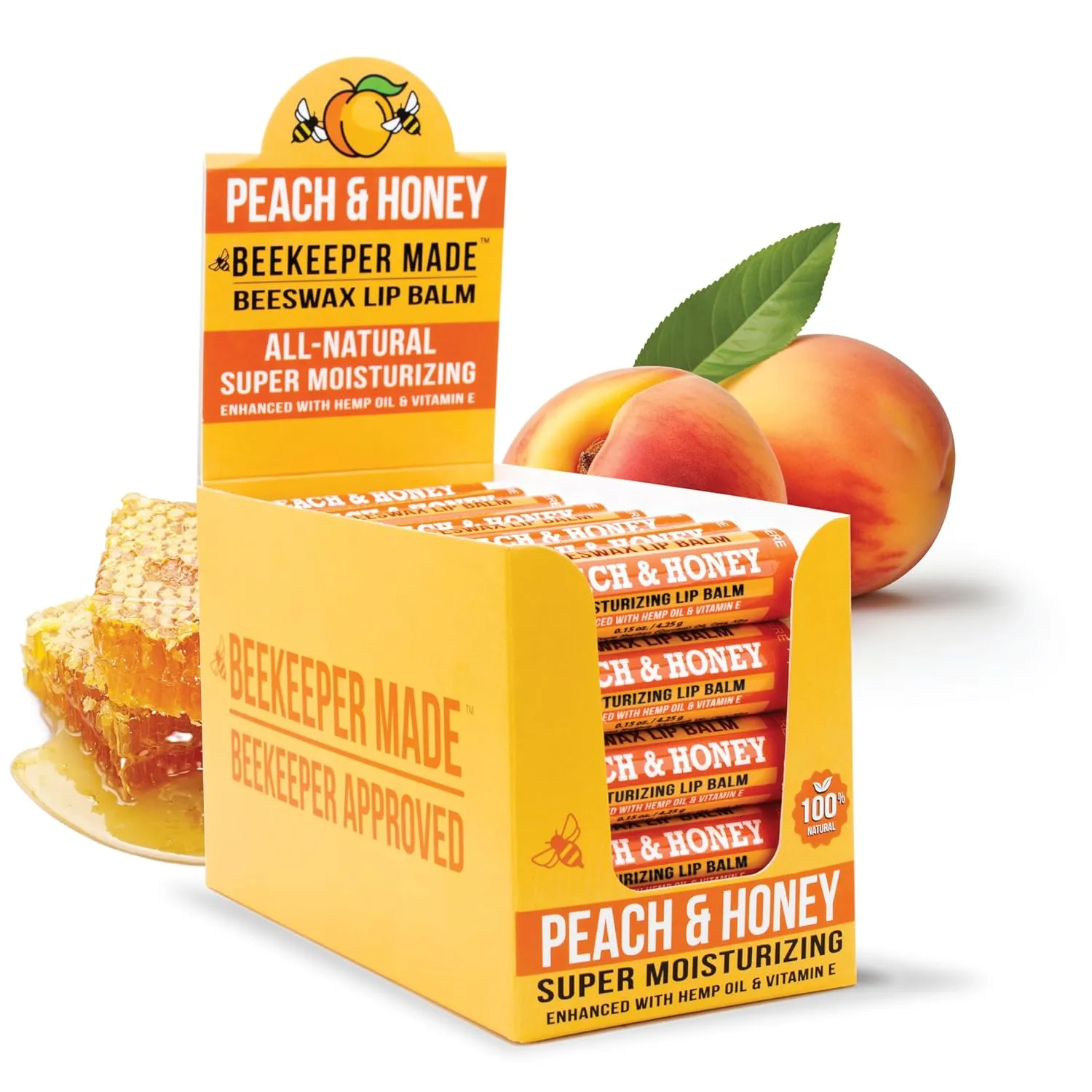 Beeswax Bulk Lip Balm, 40 Count | For Men, Women, and Children. Great for Gifts, Showers, & More (Peach)