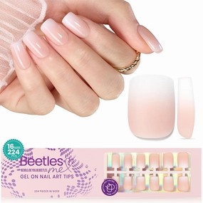 Beetles Ombre Short Square Press on Nails, 224Pcs Peach Square Ombre Press On Nails, 16 Sizes Reusable Fake Nails No Need to File Easy False Nail Tips for Nail Extension DIY Nails Gift for Women