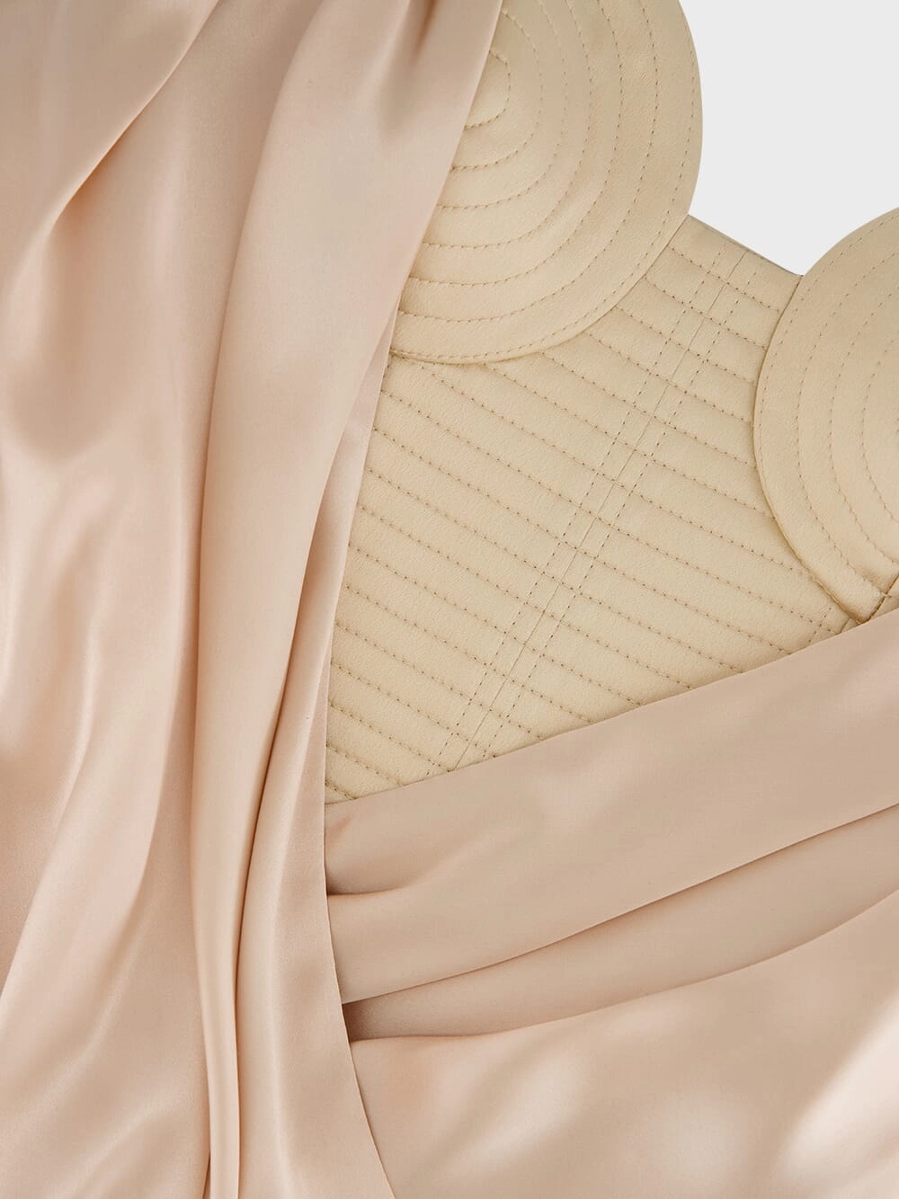 Beige Draped Satin Bustier Top