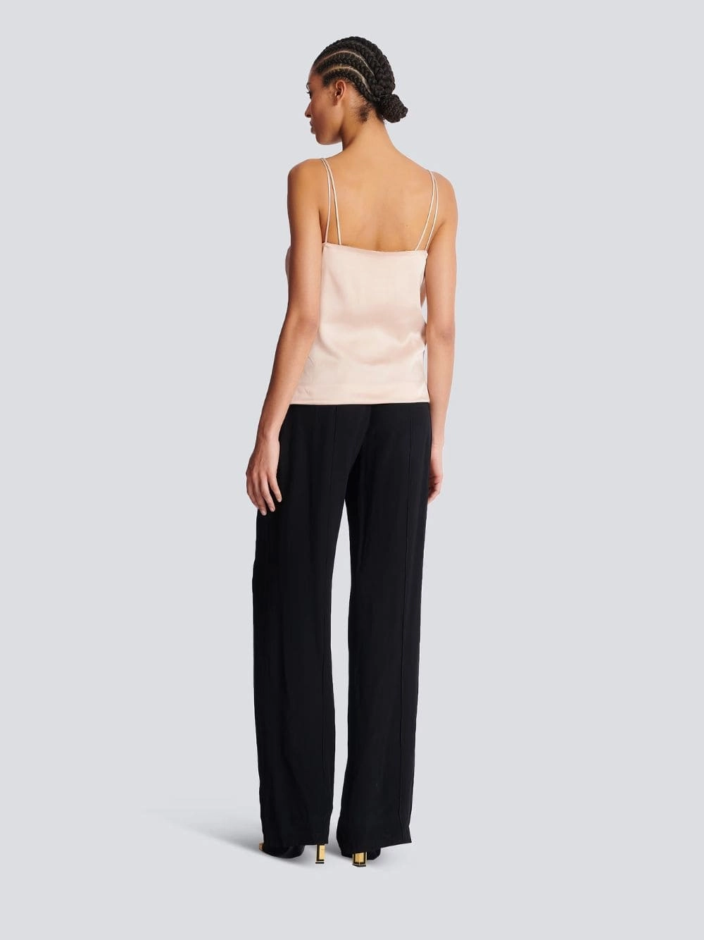 Beige Draped Satin Bustier Top