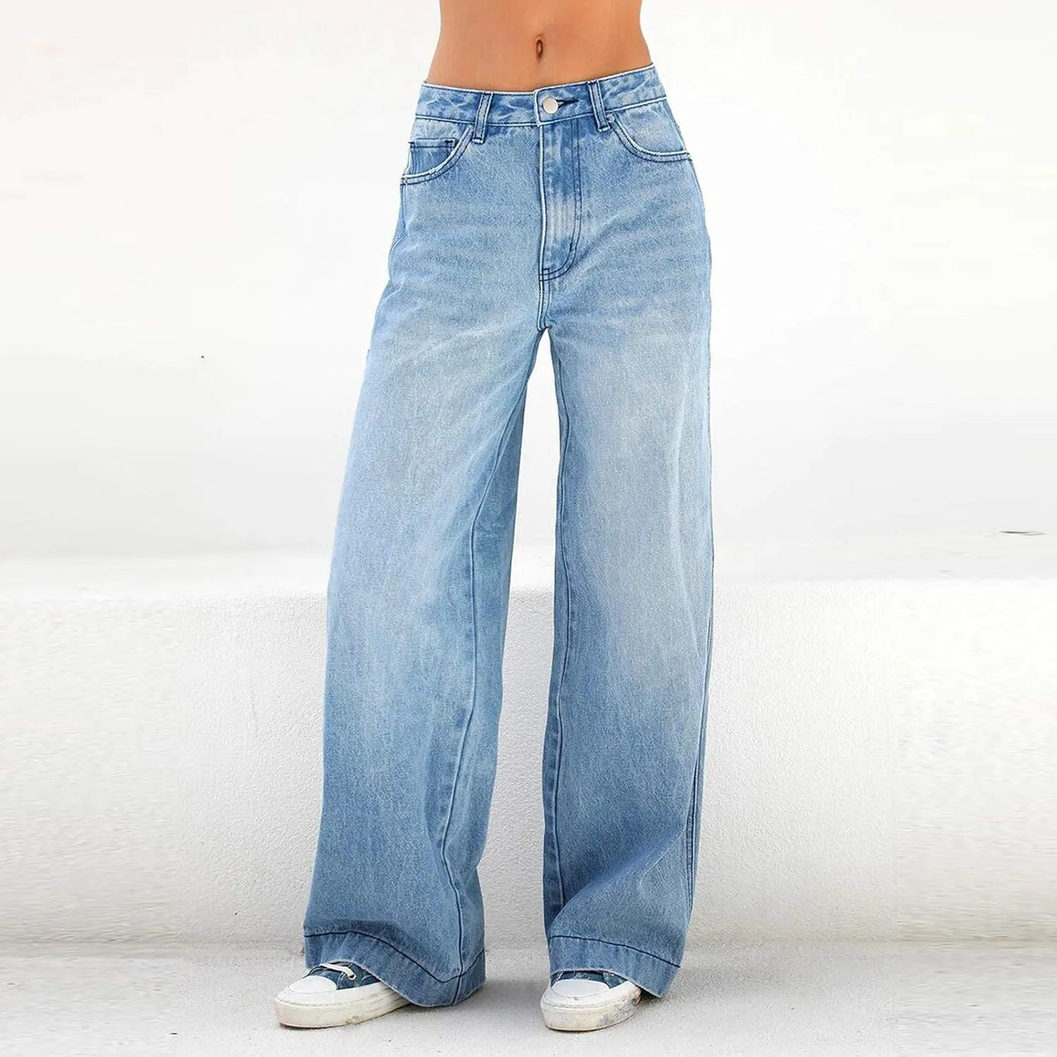 Bell Bottom Jeans for Women Mid Rise Baggy Jeans Stretch Bootcut Denim Pants Fashion Raw Hem Trouser Jeans