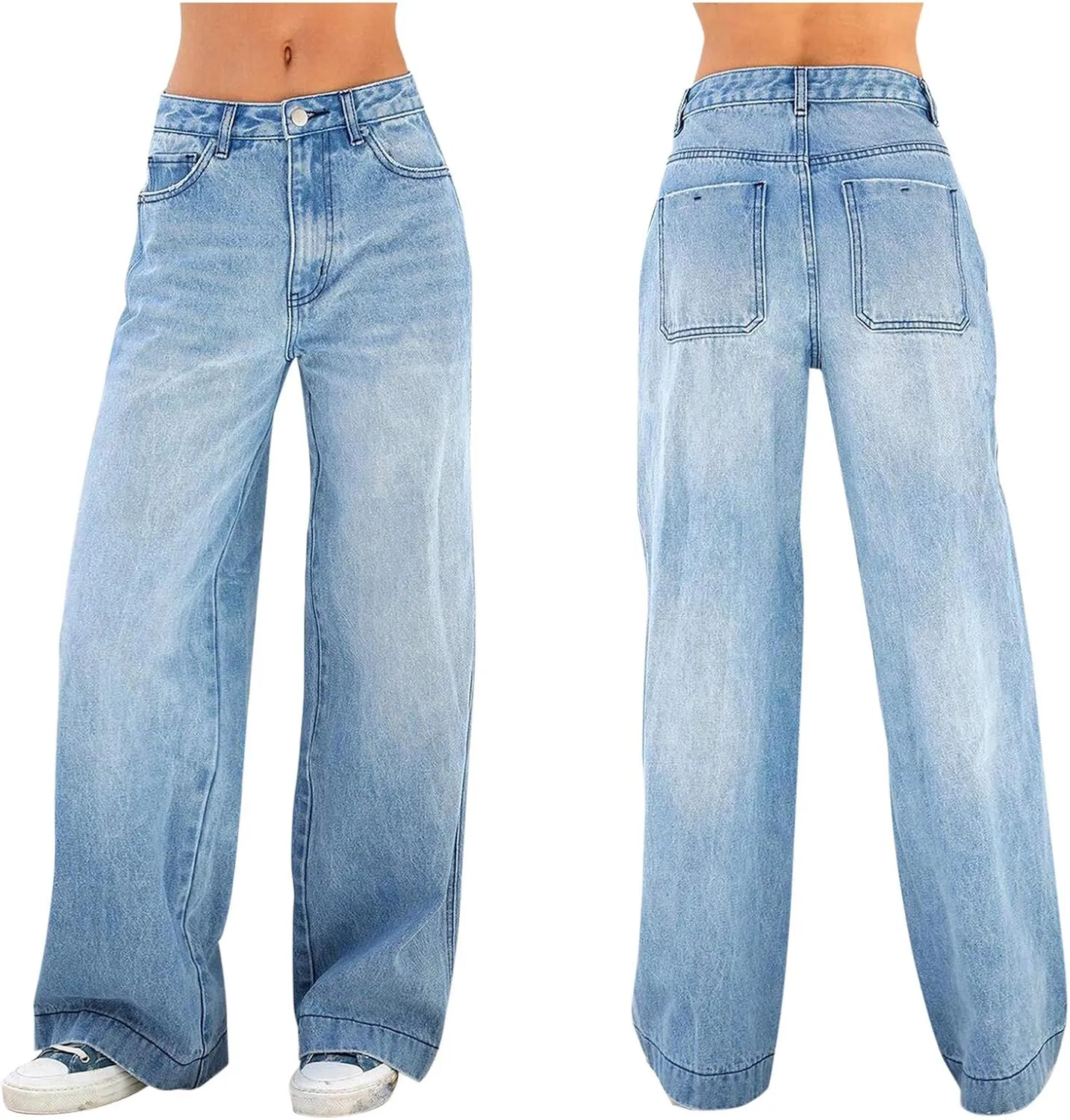 Bell Bottom Jeans for Women Mid Rise Baggy Jeans Stretch Bootcut Denim Pants Fashion Raw Hem Trouser Jeans