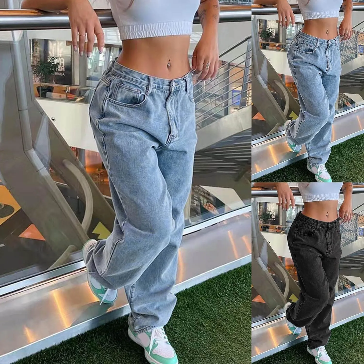 Bell Bottom Jeans for Women Mid Rise Baggy Jeans Stretch Bootcut Denim Pants Fashion Raw Hem Trouser Jeans