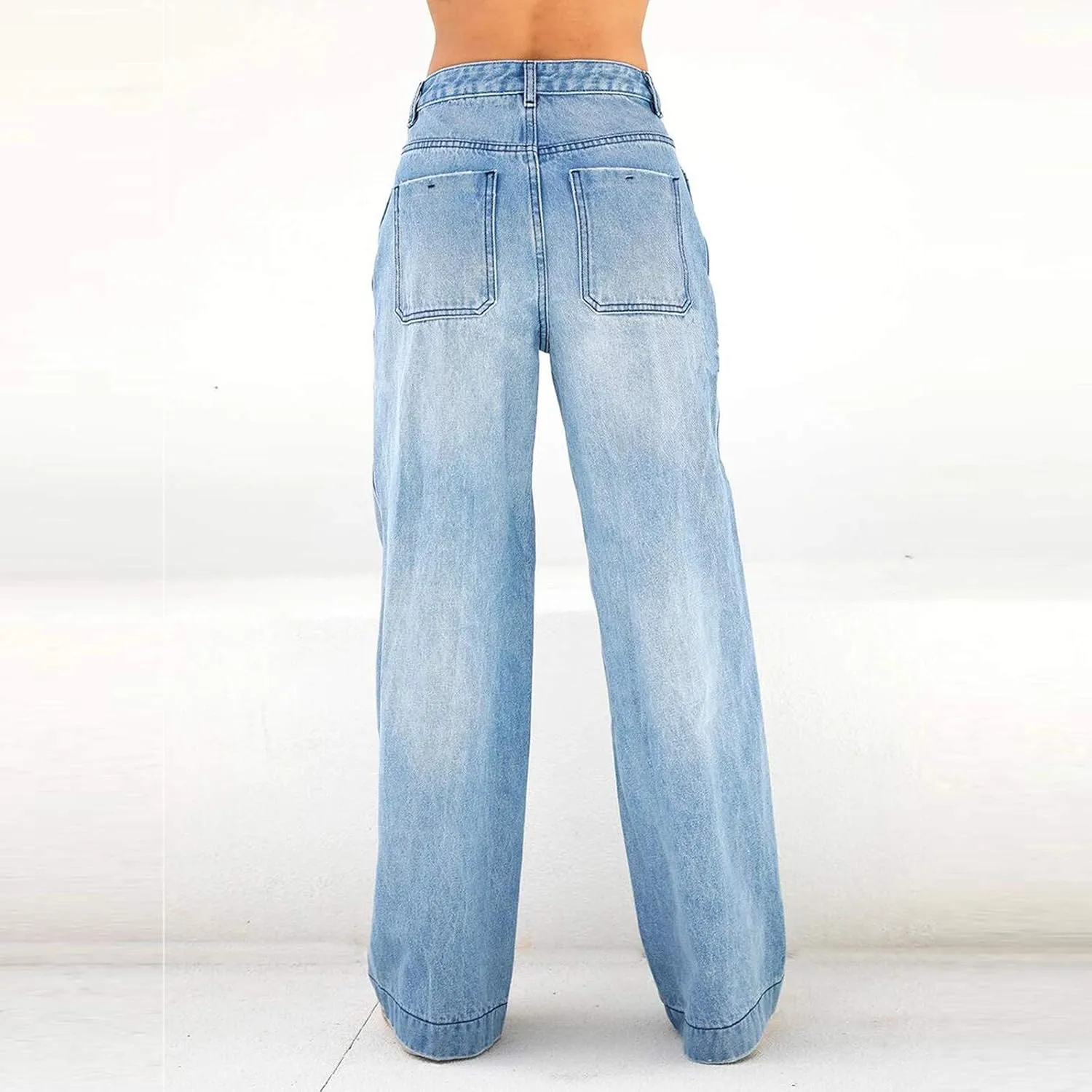 Bell Bottom Jeans for Women Mid Rise Baggy Jeans Stretch Bootcut Denim Pants Fashion Raw Hem Trouser Jeans