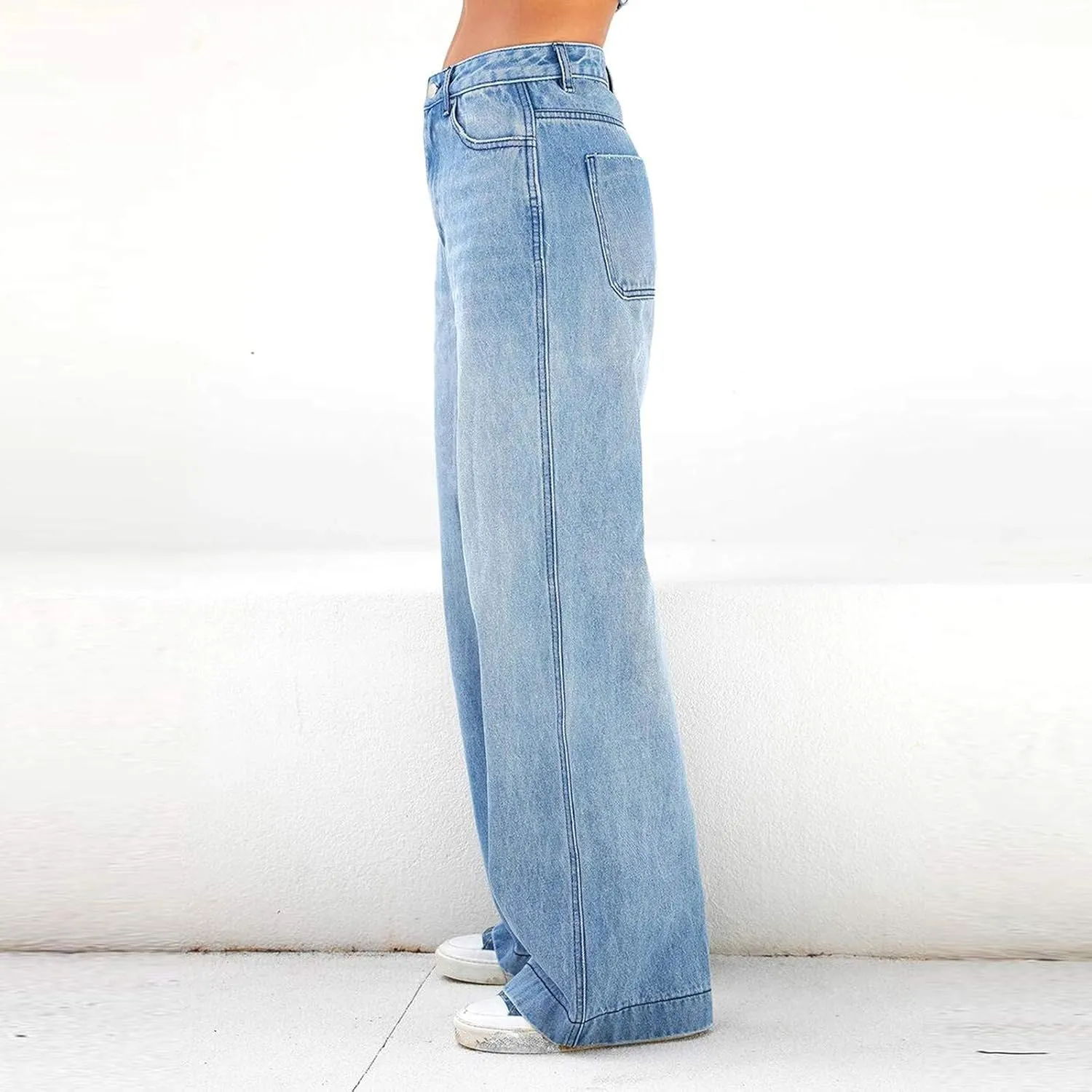 Bell Bottom Jeans for Women Mid Rise Baggy Jeans Stretch Bootcut Denim Pants Fashion Raw Hem Trouser Jeans