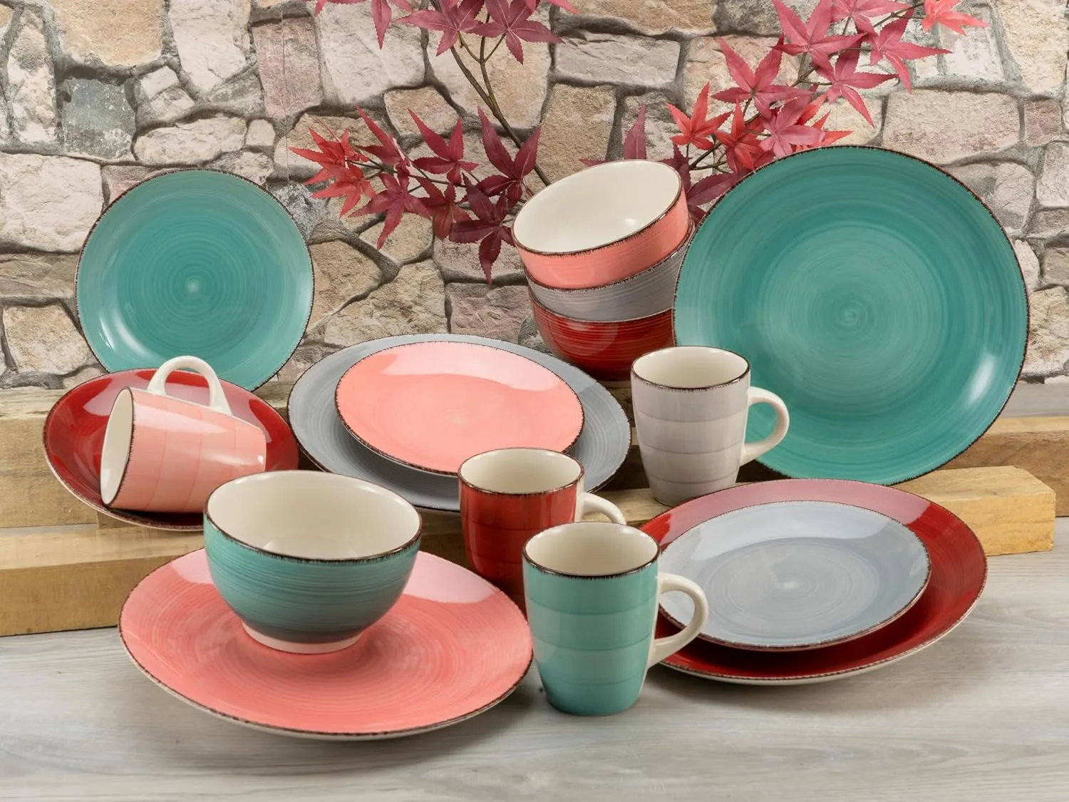 Bella Casa Fashion 22853 16-Piece Crockery Set, Stoneware Crockery Set, Dishwasher and Microwave Safe, Quality Production