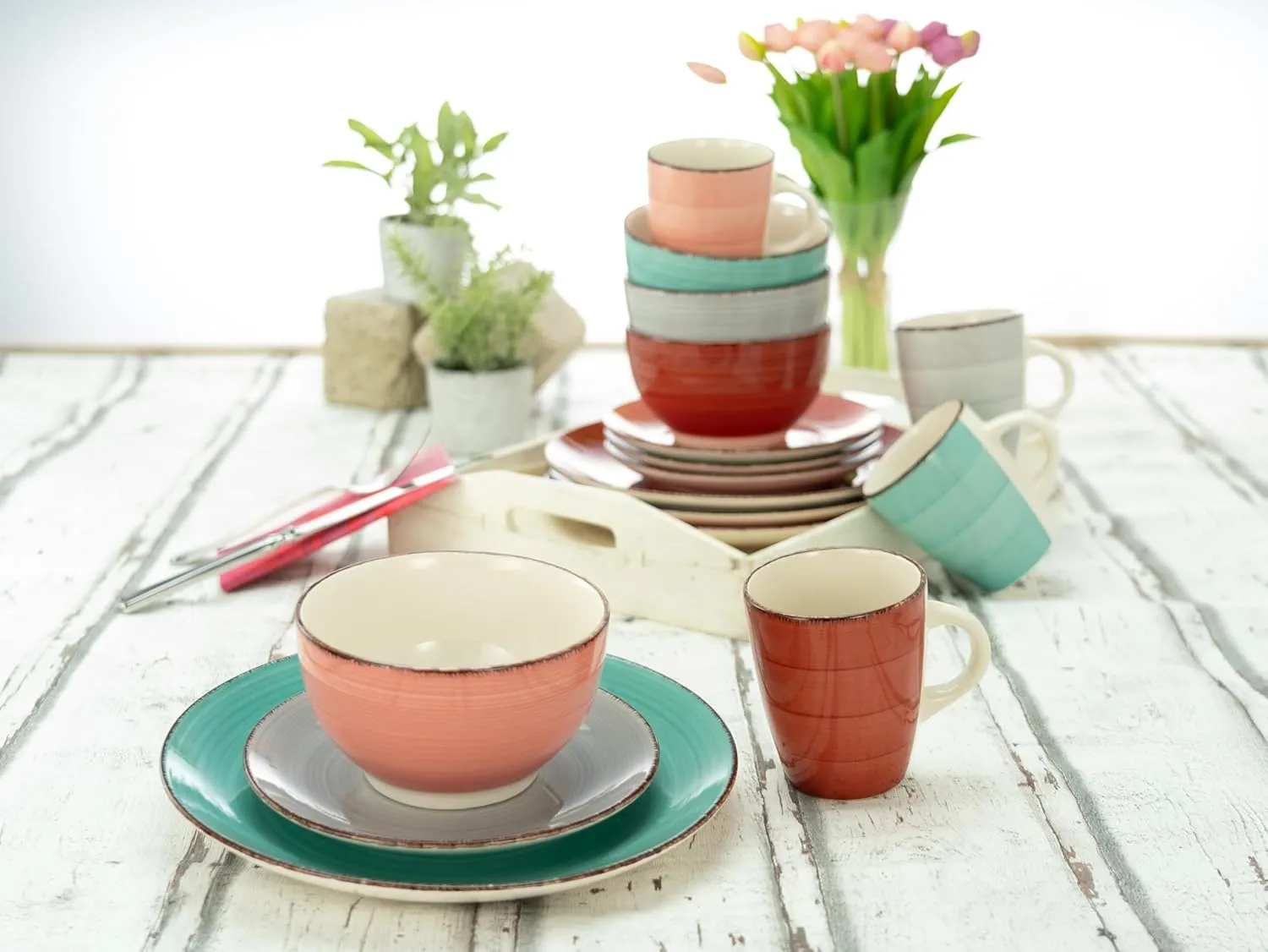 Bella Casa Fashion 22853 16-Piece Crockery Set, Stoneware Crockery Set, Dishwasher and Microwave Safe, Quality Production