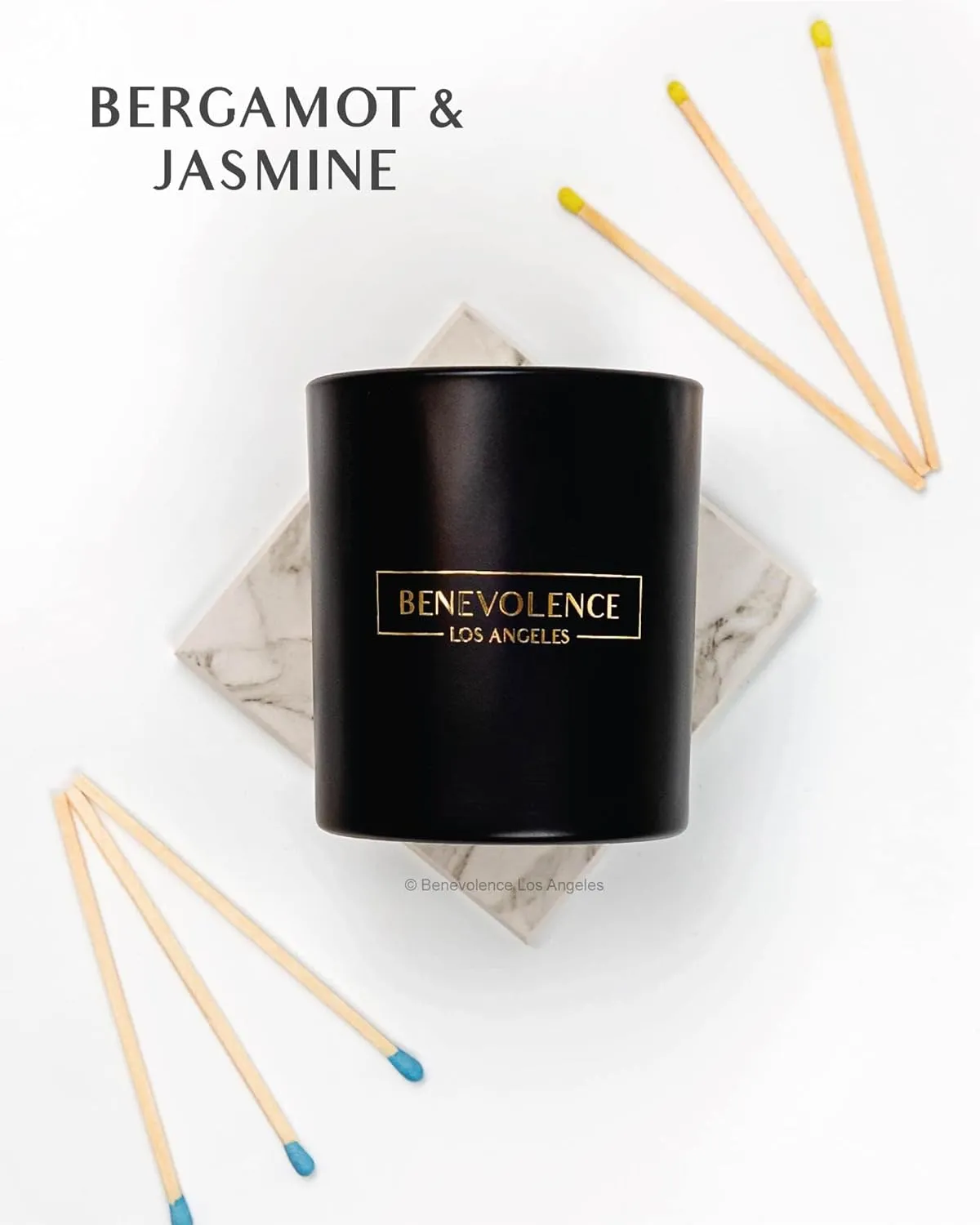 Benevolence LA Bergamot & Jasmine Scented Candle | Fathers Day Gift for Dad | Soy Candles, Black Candle for Home | Gifts for Men | Home Fragrance | Aromatherapy | 8oz, 45 Hour Burn - Jasmine
