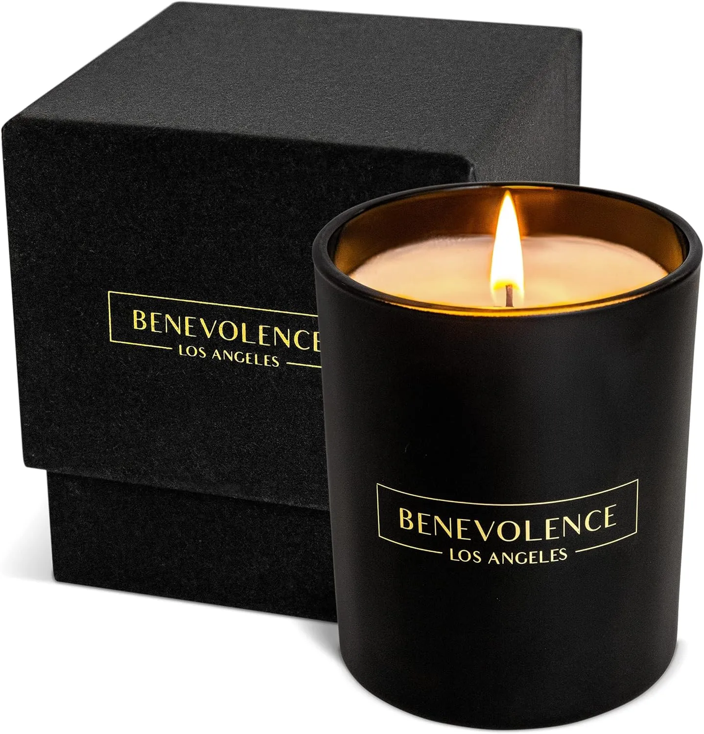 Benevolence LA Bergamot & Jasmine Scented Candle | Fathers Day Gift for Dad | Soy Candles, Black Candle for Home | Gifts for Men | Home Fragrance | Aromatherapy | 8oz, 45 Hour Burn - Jasmine