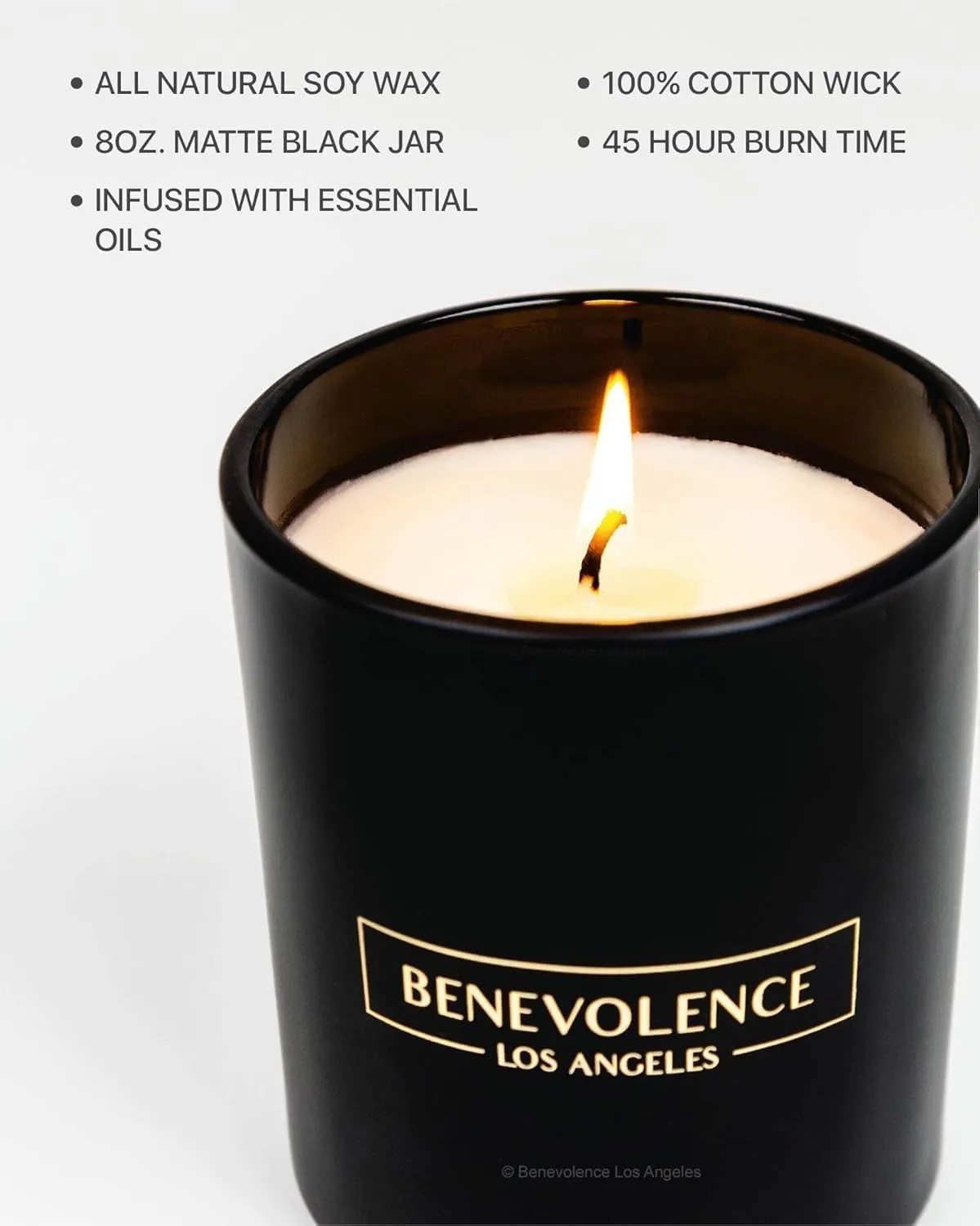 Benevolence LA Bergamot & Jasmine Scented Candle | Fathers Day Gift for Dad | Soy Candles, Black Candle for Home | Gifts for Men | Home Fragrance | Aromatherapy | 8oz, 45 Hour Burn - Jasmine