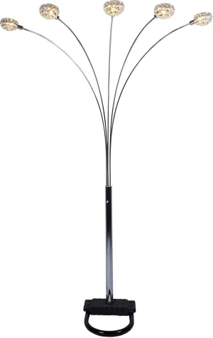Benjara BM300845 94 in. Crystal Accents & Modern Style Arya 5 Light Arc Floor Lamp Chrome & Black