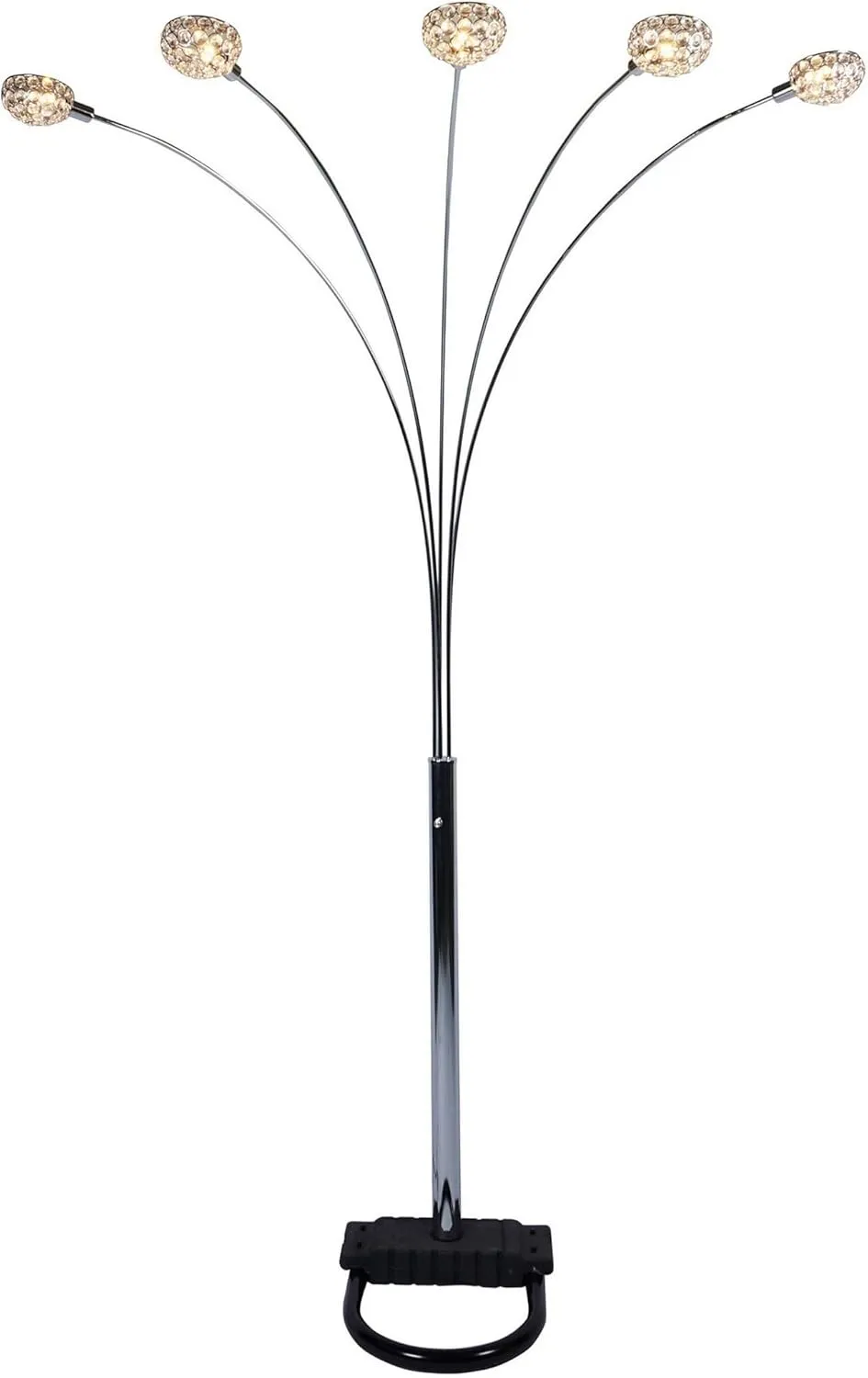 Benjara BM300845 94 in. Crystal Accents & Modern Style Arya 5 Light Arc Floor Lamp Chrome & Black