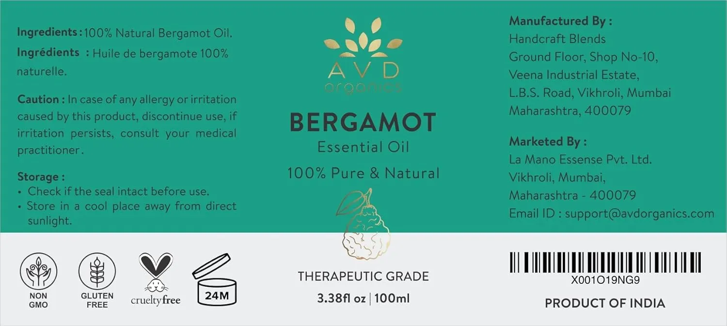 Bergamot Essential Oil for Diffuser | 100% Pure & Natural Bergamot Oil | for Skin Aromatherapy Home Fragrance Soap & Candle Making| 3.38 fl. Oz
