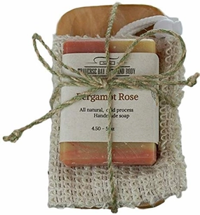 Bergamot Rose and French pink clay, All natural handmade soap, with soap dish and soap saver bag. Healing Essential oil soap, Great gift.