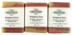 Bergamot Rose with French pink clay, all natural handmade cold process soap, essential oil soap. 3 bar pack 15   oz. Made in the USA