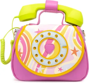 Bewaltz Novelty Handbag, Fun Shape Tween Style - Crossbody (Ring Ring Phone Convertible Handbag - Retro Vibes)