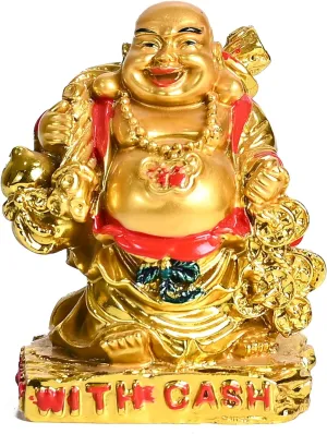 BEZAVO Laughing Buddha Statue, Good Fortune, Laughing Buddha with Money Bag, Buddha Figurine for Good Luck, Prosperity, and Happiness, Home & Office Decor Showpiece - 9.5cm