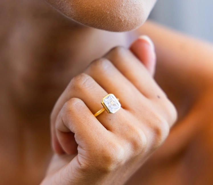 Bezel Set Engagement Ring with Radiant Cut Diamond