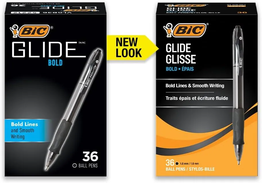 BIC Glide Bold Retractable Ballpoint Pens, Bold Point (1.6mm), Black Ink Pens, 36-Count Pack, Pens for School and Office Supplies (VLGB361-BLK)