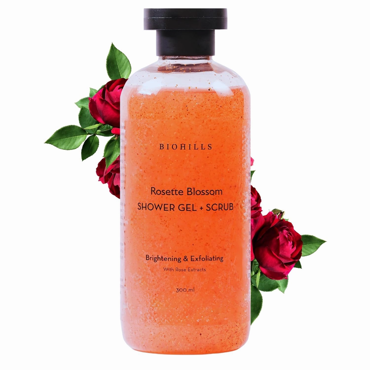 Biohillsis Rosette Blossom Shower Gel Scrub Nourishing Body Wash for Women & Men | 300ml | 2-in-1 Exfoliating & Hydrating Bodywash | Rose Extract for Soothing Skin | Luxury Fragrance & Deep Cleansing