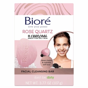 Bioré Rose Quartz   Charcoal Facial Cleansing Bar, Daily Face Wash, Oil Free, Dermatologist Tested, Non-Comedogenic, Cruelty Free, Vegan Friendly
