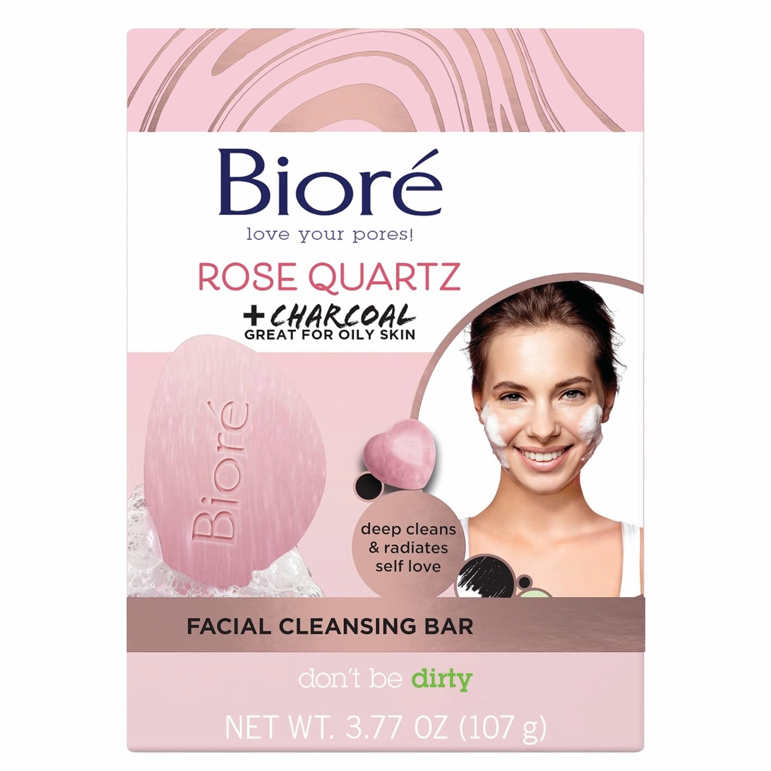 Bioré Rose Quartz   Charcoal Facial Cleansing Bar, Daily Face Wash, Oil Free, Dermatologist Tested, Non-Comedogenic, Cruelty Free, Vegan Friendly