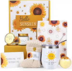 Birthday Gifts for Women Mothers Day Gifts - 8 Pcs Sunflower Gift Baskets for Women, Get Well Gift for Her, Happy Birthday Gift for Mom Sister Daughter Wife Coworker Best Friend Friendship