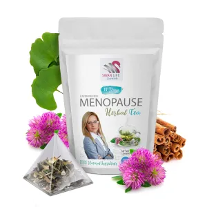 black cohosh for menopause - MENOPAUSE HERBAL TEA 14 days, caffeine free, black cohosh, gingko leaf, red clover herb, cinnamon chip, eleuthero, licorice - licorice root extract for menopause, 1 Bag