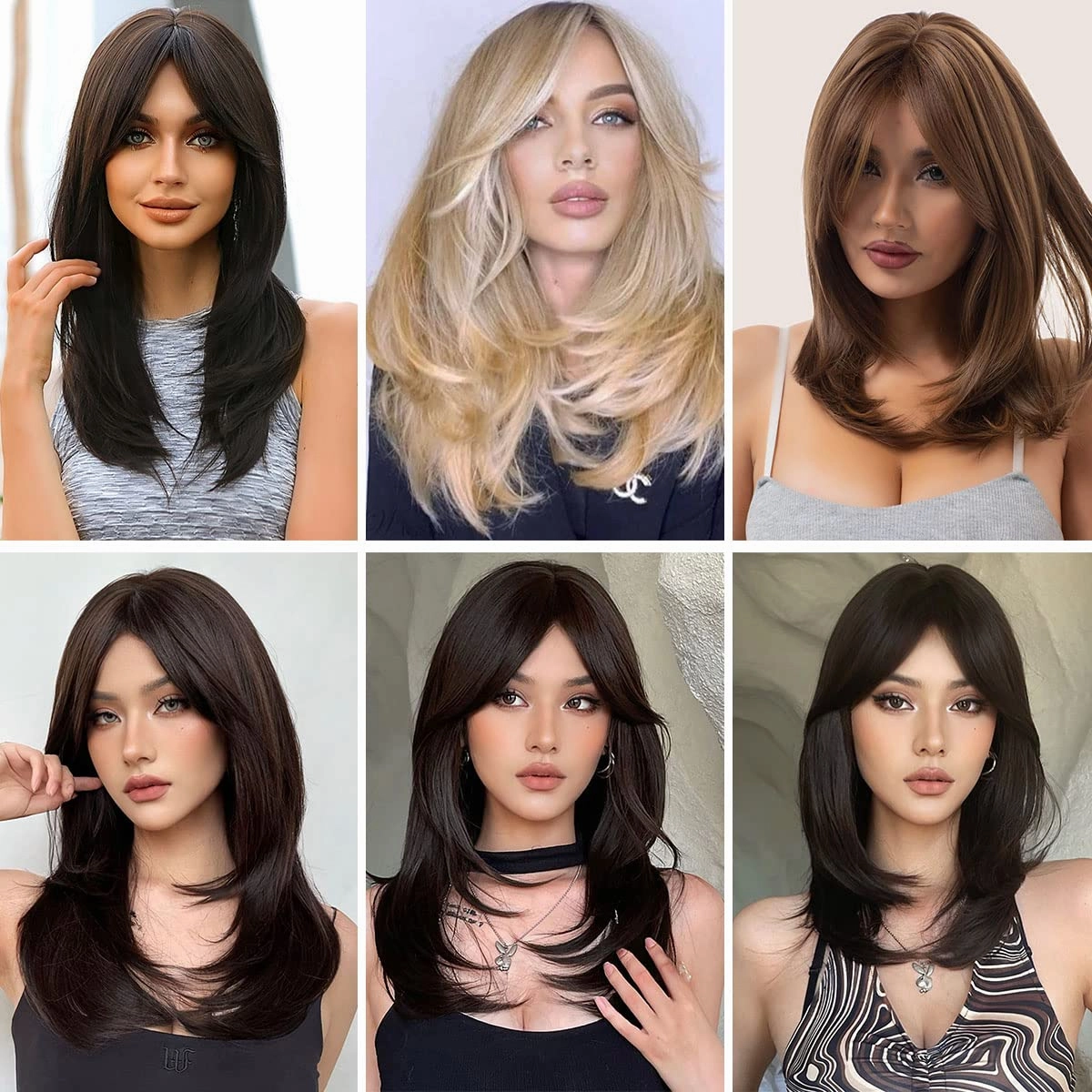 Black Wigs for Women 22 Inch Layered Wig With Bangs Natural Looking Shoulder Length Wig Heat Resistant Synthetic Fibre Wigs for Daily Party Use(Black)