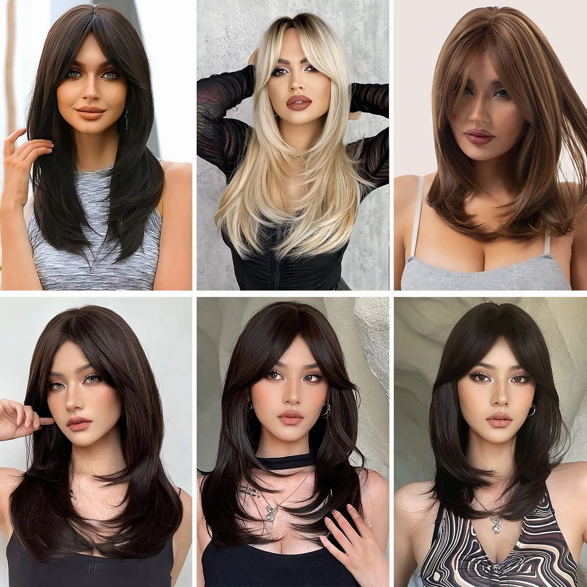 Blonde Wig With Bangs 22 Inch Layered with Black Roots Shoulder Length Wigs for Women Ombre Color Wig Natural Looking Synthetic Hair Wig for Daily Party Use(Ombre Blonde)