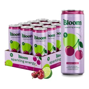 Bloom Nutrition Sparkling Energy Drink - Natural Caffeine, Zero Sugar, 180mg Caffeine - Antioxidant-Rich w/Green Coffee Bean, Green Tea Extract, Prebiotics - Wellness Beverage for Focus & Metabolism 12oz 12 pk