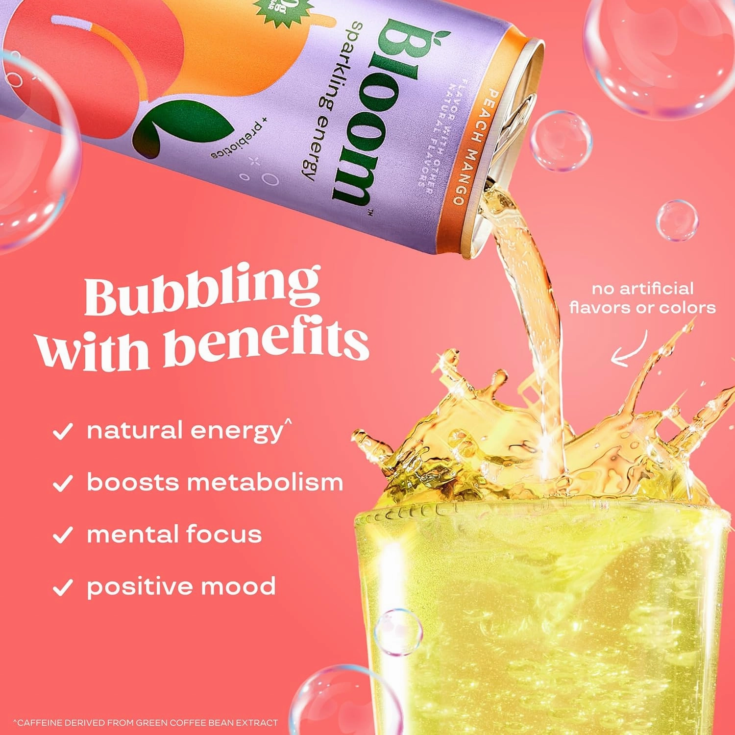 Bloom Nutrition Sparkling Energy Drink - Natural Caffeine, Zero Sugar, 180mg Caffeine - Antioxidant-Rich w/Green Coffee Bean, Green Tea Extract, Prebiotics - Wellness Beverage for Focus & Metabolism 12oz 12 pk