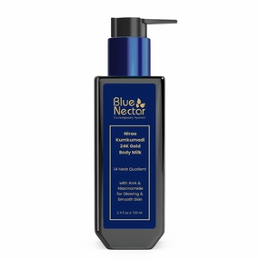 Blue Nectar 24K Carat Gold Body Milk for Women & Men | Body Lotion with Plant Based AHA & Niacinamide | Moisturizer for Body | All Skin Types (14 Herbs, 3.38 Fl Oz)