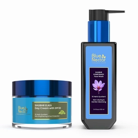 Blue Nectar Day Face Moisturizer with SPF 30 (1.7 Oz) and Kumkumadi Face Wash with Saffron, Turmeric, Rose and Aloevera(3.4 Fl Oz)